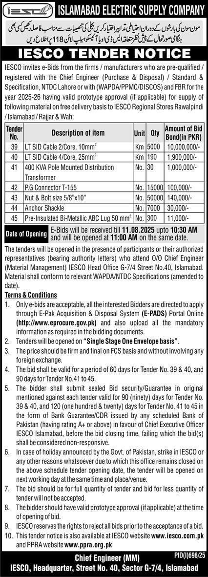 Islamabad Electric Supply Company Tender Notice